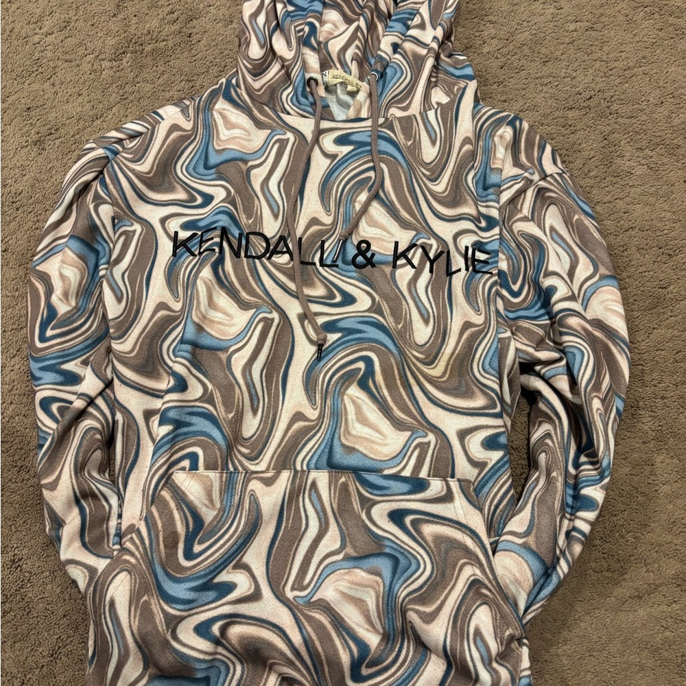 Kendall & Kylie Men's Blue and Brown Swirl Hoodie